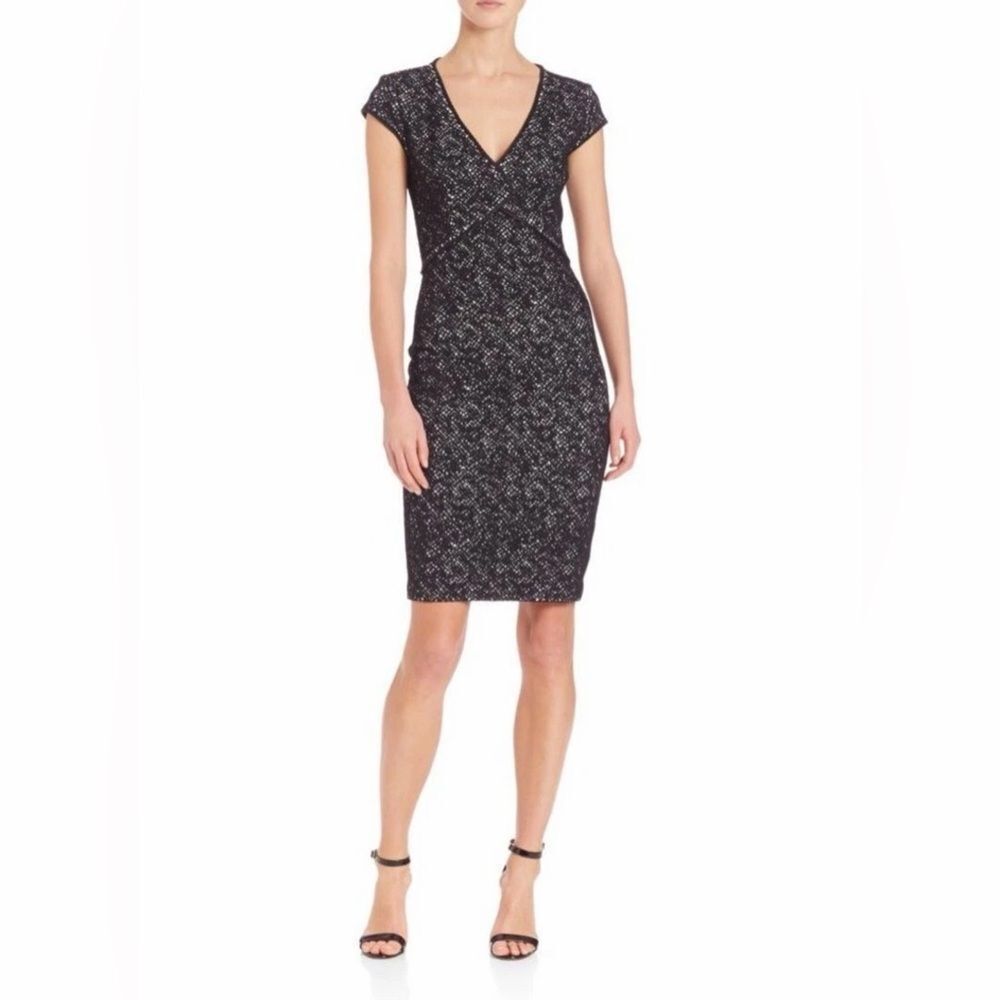 St. John Black White Eyelet Pattern Dress Sz. l